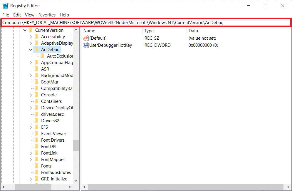 In the Registry Editor window, navigate to the following location. Fix Unhandled Exception Has Occurred in Your Application on Windows 10