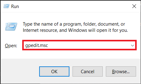 In the Run command box, type gpedit.msc and click OK button to launch the Local Group Policy Editor application.