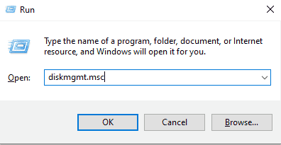dalam perintah run taipkan diskmgmt.msc. Selesaikan Masalah Cakera Keras dalam Windows 10