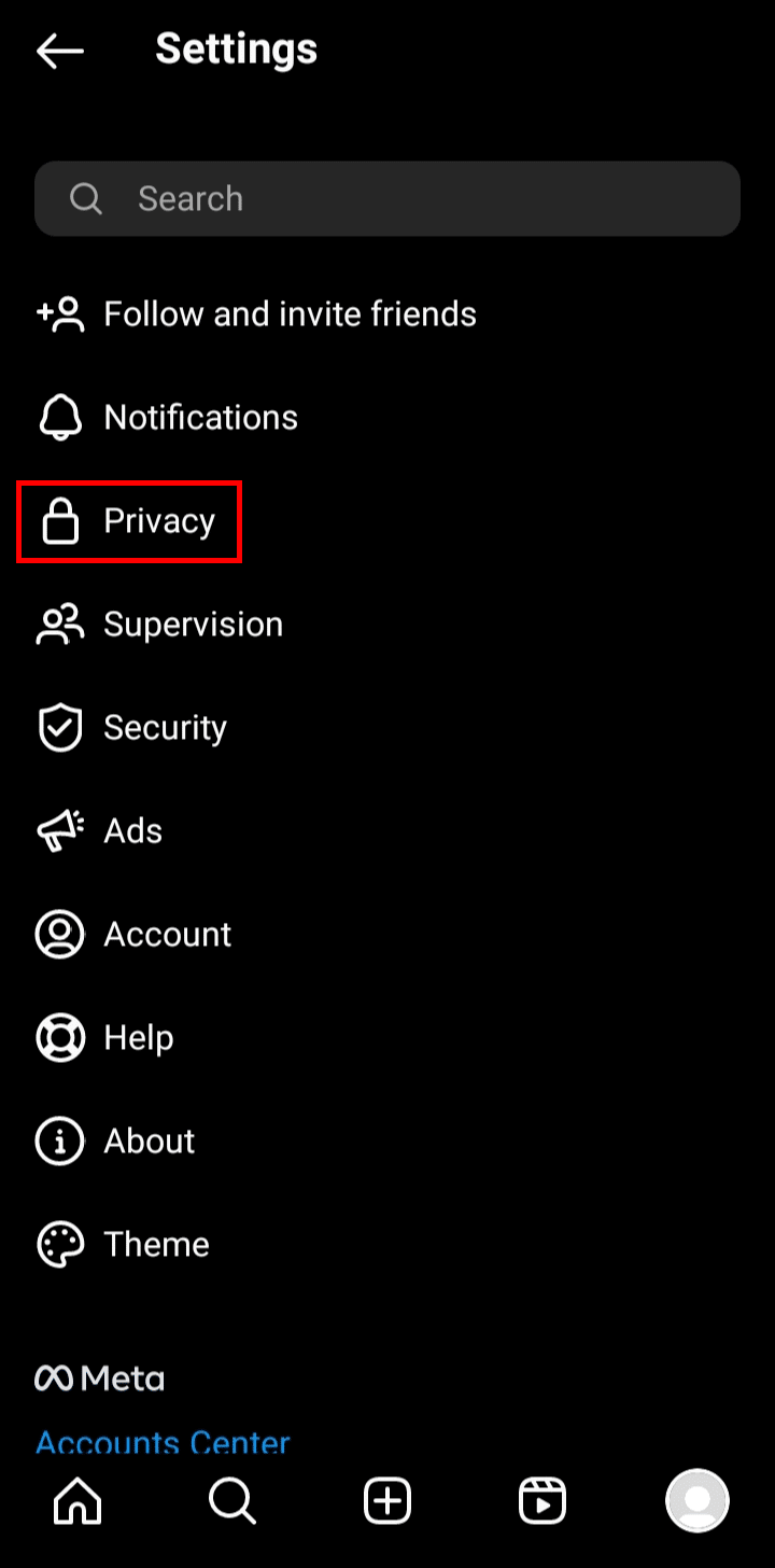 In the Settings section, tap on Privacy.