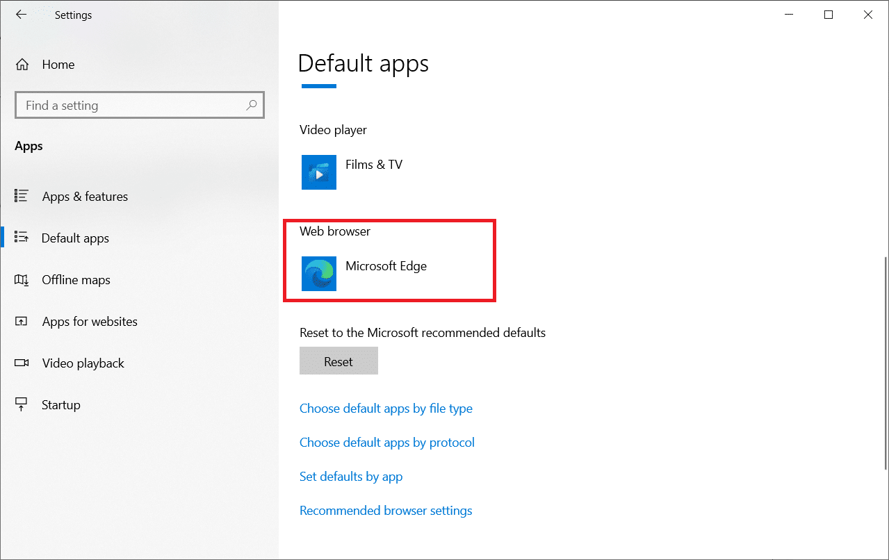 In the Settings window, click on the browser name say Microsoft Edge in the Web browser menu
