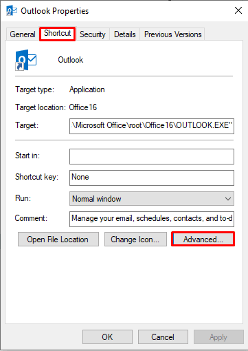 kliknite opciju Napredno.... Popravite gumb za potpis koji ne radi u programu Outlook