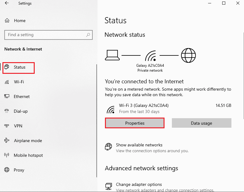 click on the Properties button in the WiFi connection under the Network status section. Fix Remote Desktop Cannot Connect to the Remote Computer