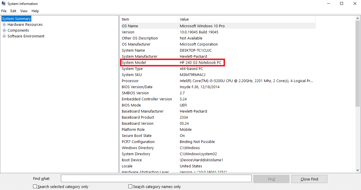 In the System Information window, locate your system’s model number