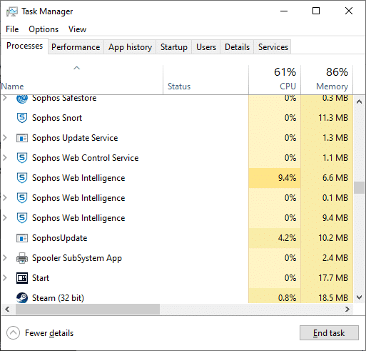 In the Task Manager window, click on the Processes tab | Fix Steam Not Downloading Games