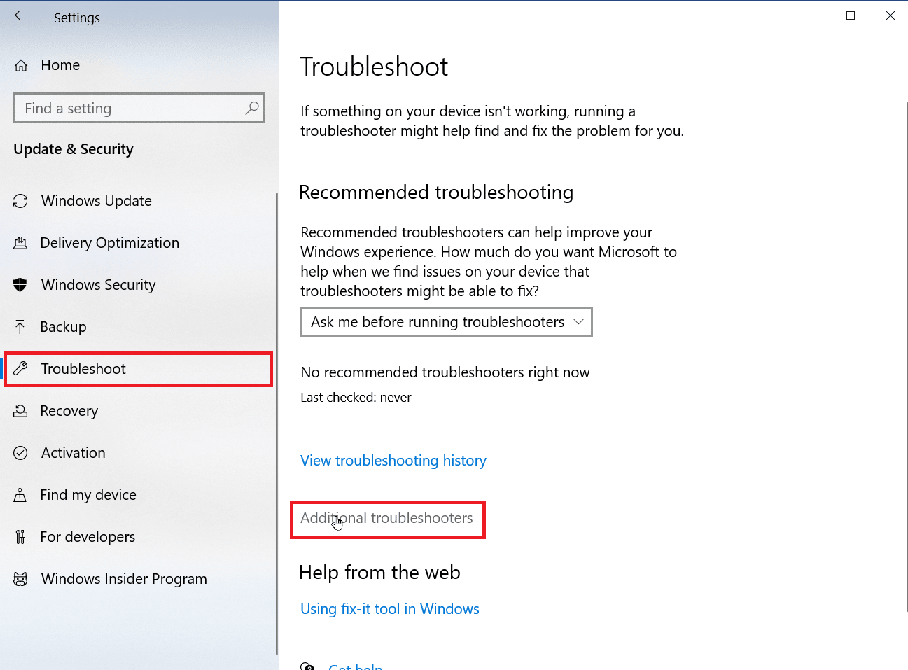 troubleshoot pane တွင် Additional troubleshooter ကိုနှိပ်ပါ။ Microsoft IPP Class Driver သည် အရောင်မရှိ၊ Greyscale သာ ပေးဆောင်သည်။