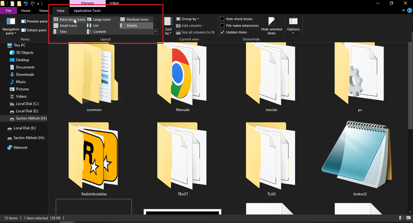 in the view tab select any type of view except small icons. How to Rename file in Destination Directory