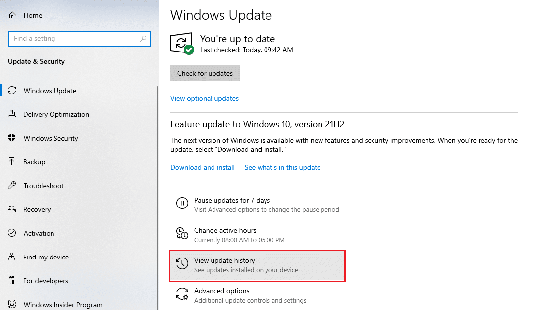 Windows Update-n, egin klik Ikusi eguneratze-historia aukeran.