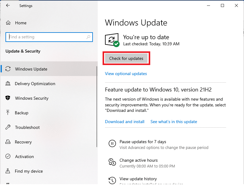 In the Windows Update tab, Click on Check for updates on the right pane