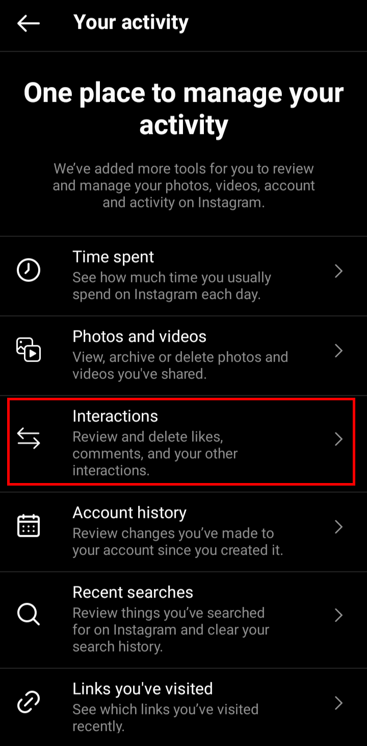 In your activity, tap on Interactions.
