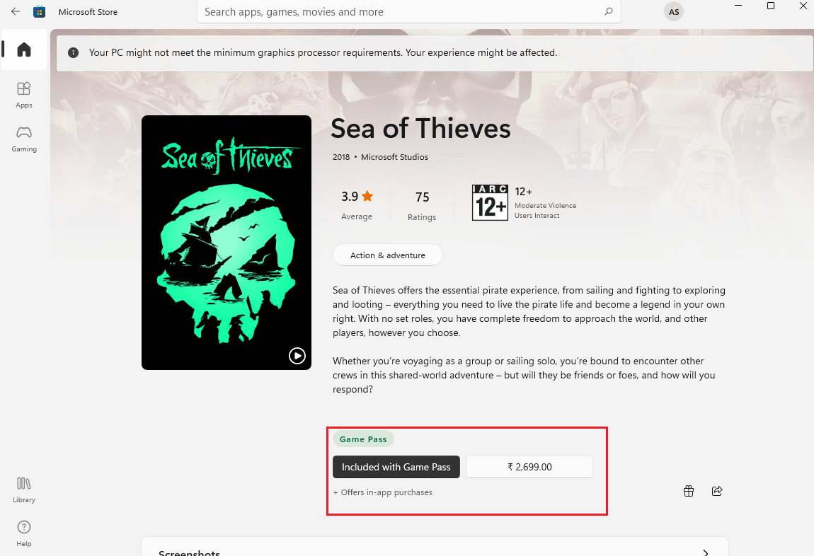 install Sea of thieves from Microsoft Store
