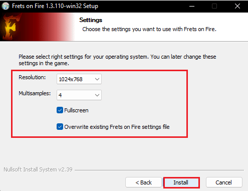 click on install button. How to Play Frets on Fire in Windows 10