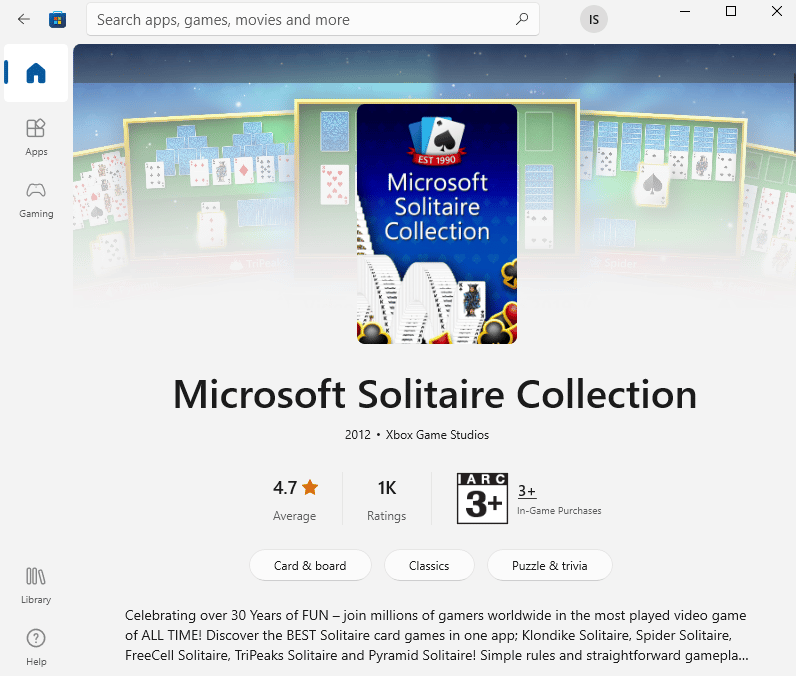 Install Microsoft Solitaire Collection again