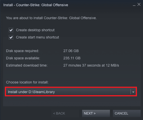 Install window for installing new game