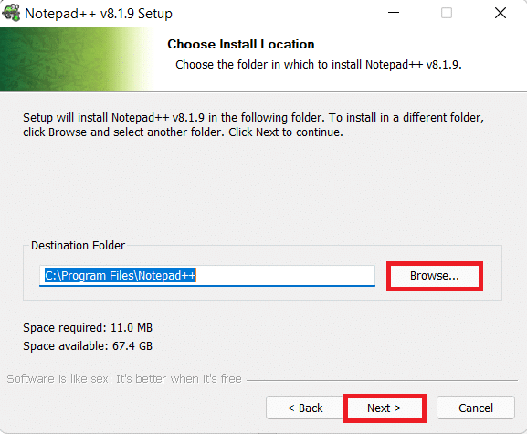 select browse then, click on Next in Installation wizard