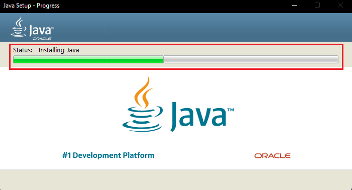 installing Java progress