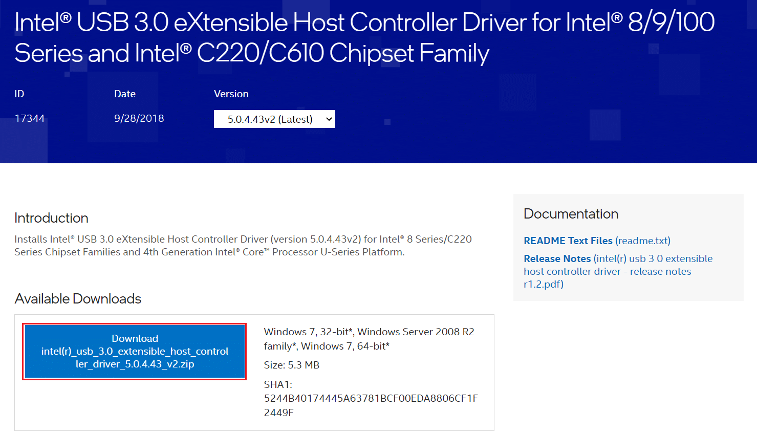 intel USB 3.9 extensible host controller official download page