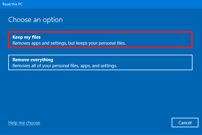 Opsi Simpan file saya sebelum mereset PC | Perbaiki Kesalahan Layar Biru di Windows 10