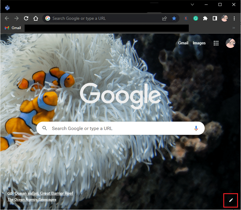 Launch a new tab in Google Chrome and click on Customize this page icon at the bottom right corner of the screen