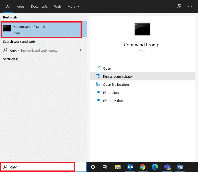 Запустите командную строку через строку поиска. Исправлено: ошибка DISM 87 в Windows 10.