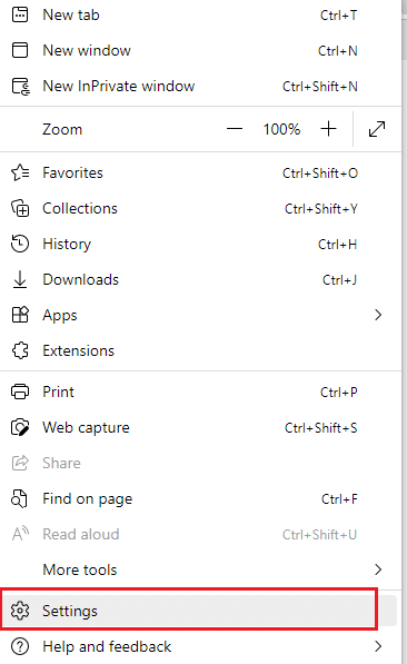 Launch Edge browser and navigate to Settings