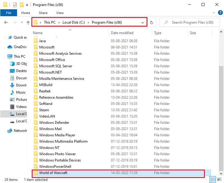 Launch File Explorer by pressing Windows E keys together and navigate to C Program Files 86 World of Warcraft location.