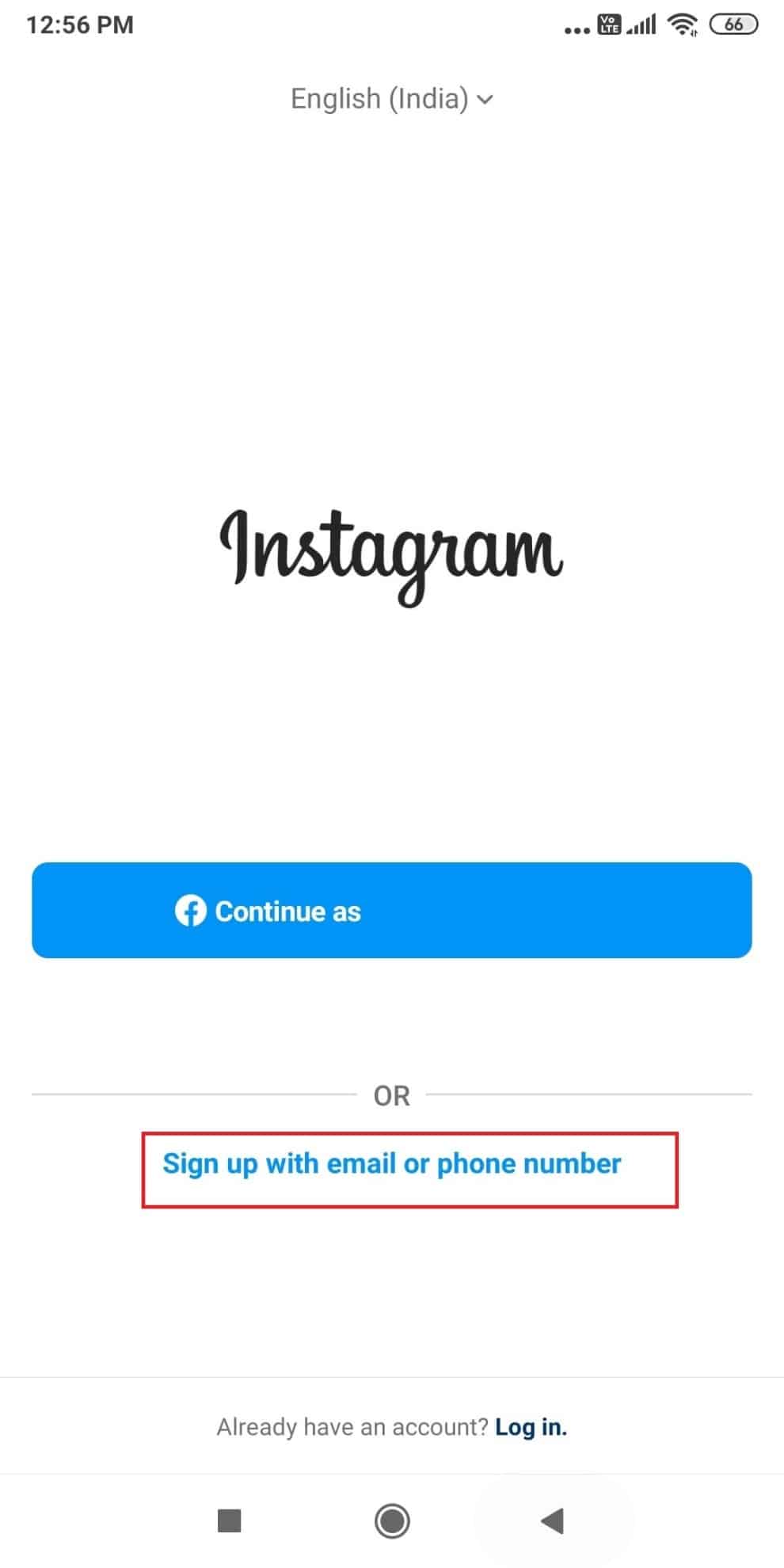 Launch Instagram and tap on Sign up with email or phone number | How to hack Instagram