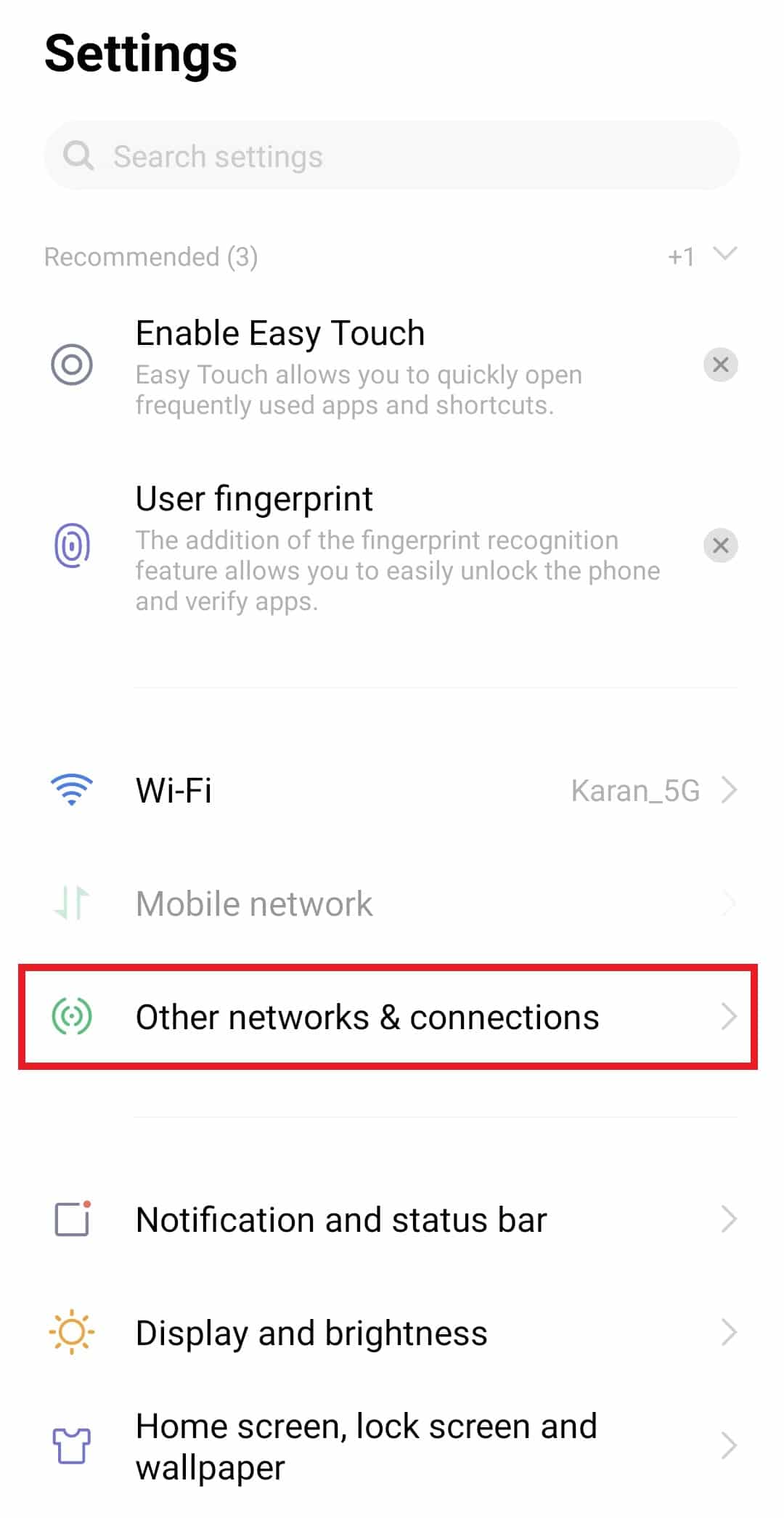 Lancer Autres réseaux et connexions