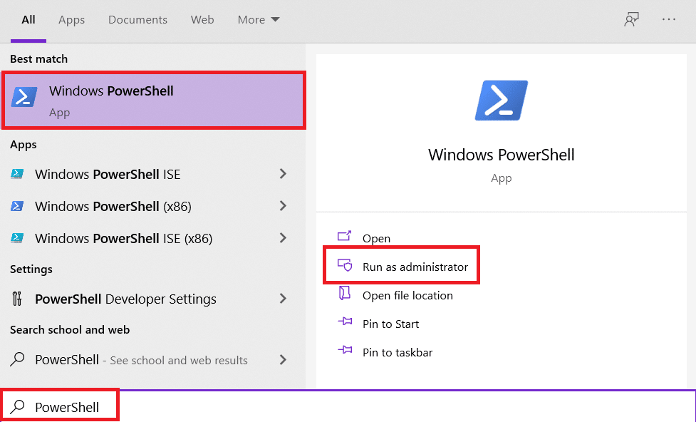 Launch Powershell by searching for it in the windows search bar