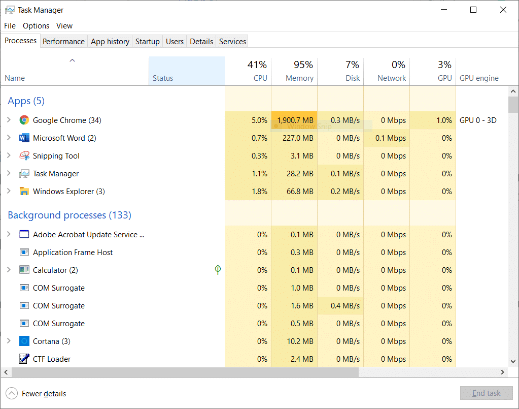 Launch Task Manager by pressing Ctrl, shift and Esc keys together. Fix Error STATUS BREAKPOINT in Microsoft Edge