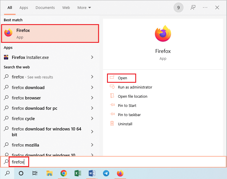 inicie a aplicación do navegador web Firefox