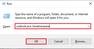 launch the Outlook app using the resetnavpane command