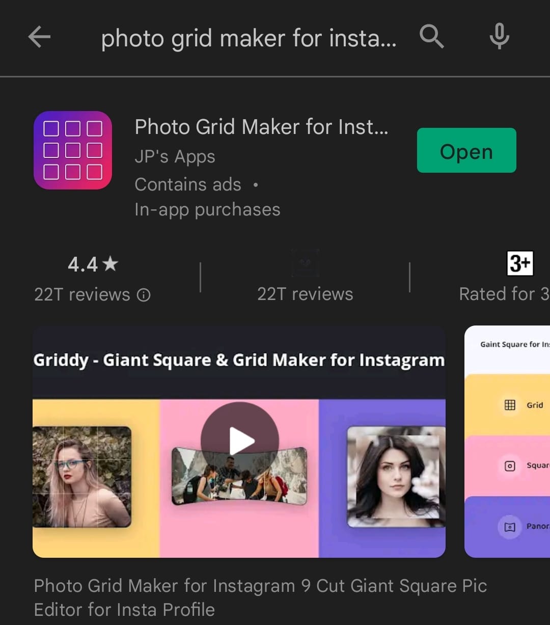 Start Play Store. Søk og installer en app kalt Photo Grid Maker for Instagram | Hvordan få 2016 beste ni på Instagram