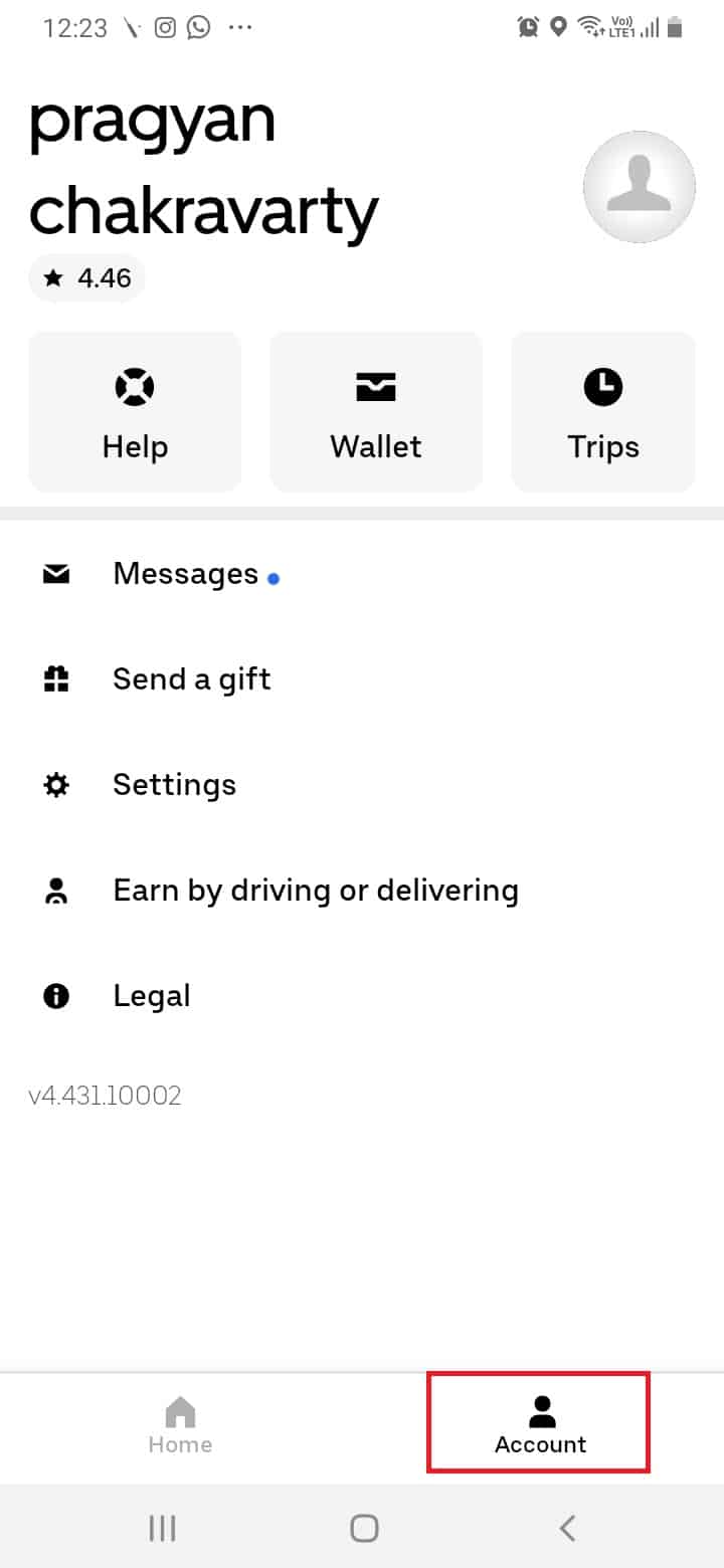 Launch the Uber app and tap on Account