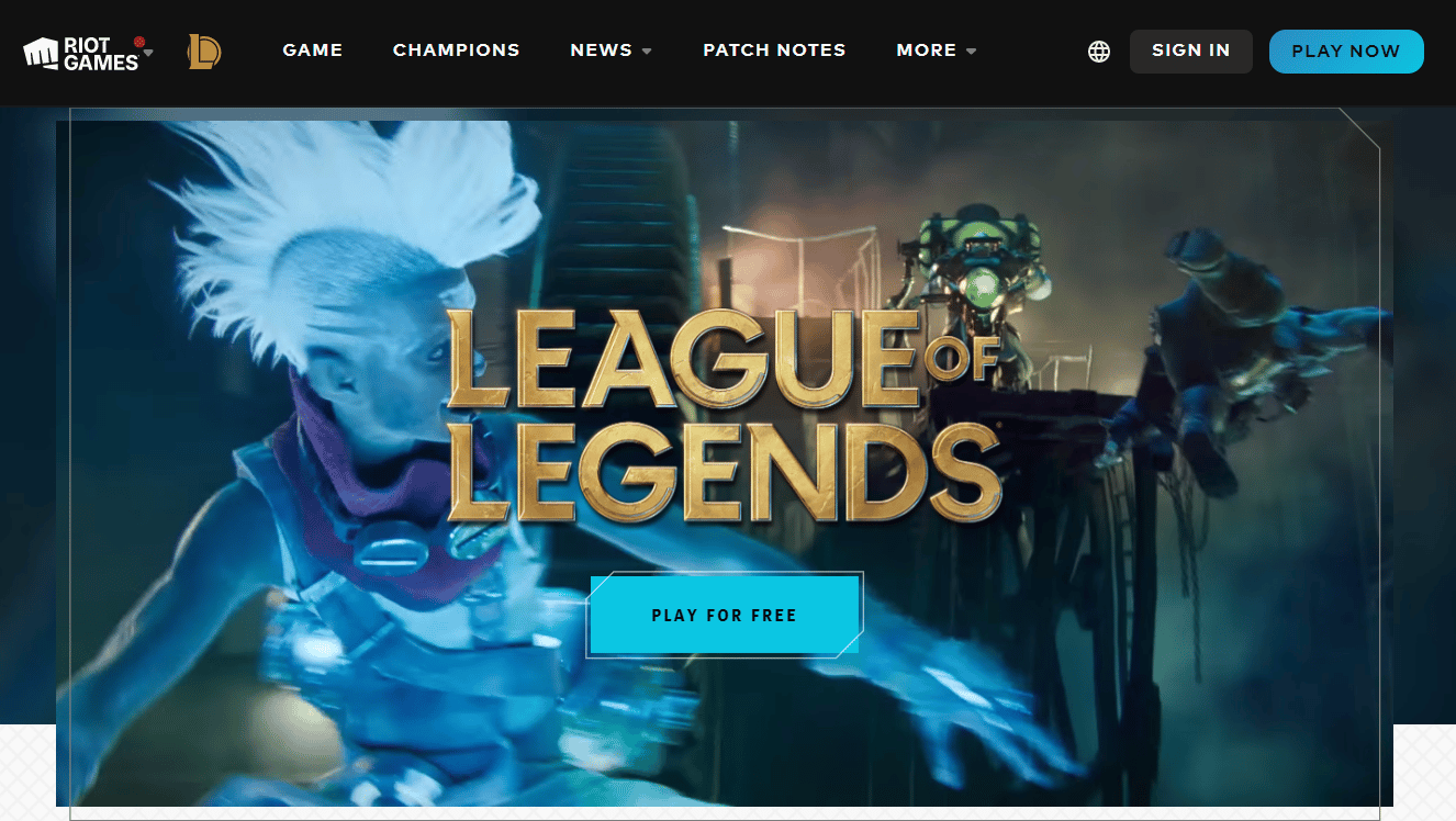 página do League of Legends