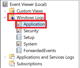 Left navigation pane in Event viewer