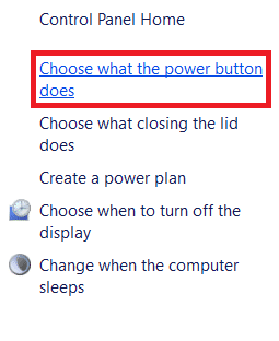 Left pane in Power Options Windows