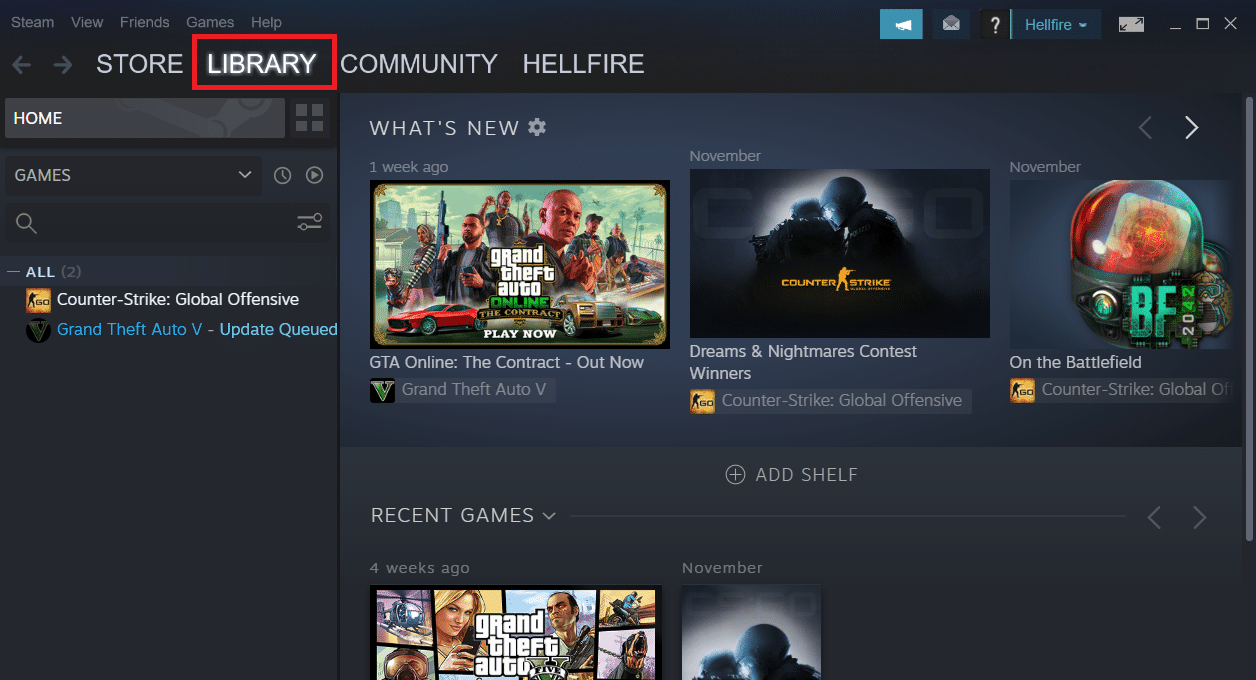 Library tab in Steam