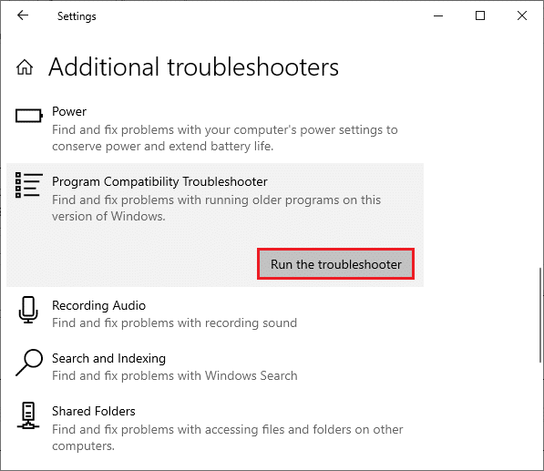 Likewise, run the Program Compatibility Troubleshooter listed under Find and fix other problems