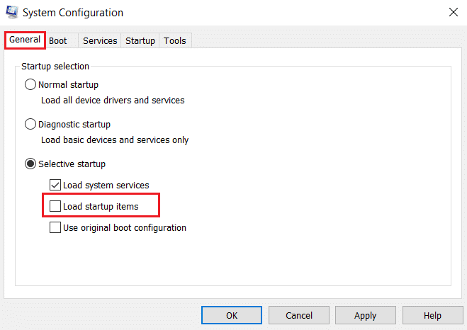Load startup items highlighted. Fix Another Installation in Progress in Windows 10