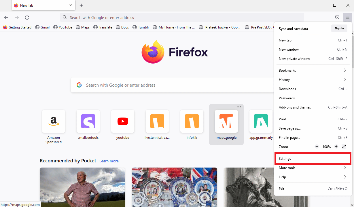 Locate and click on Settings. Fix Plugin Container for Firefox Not Working