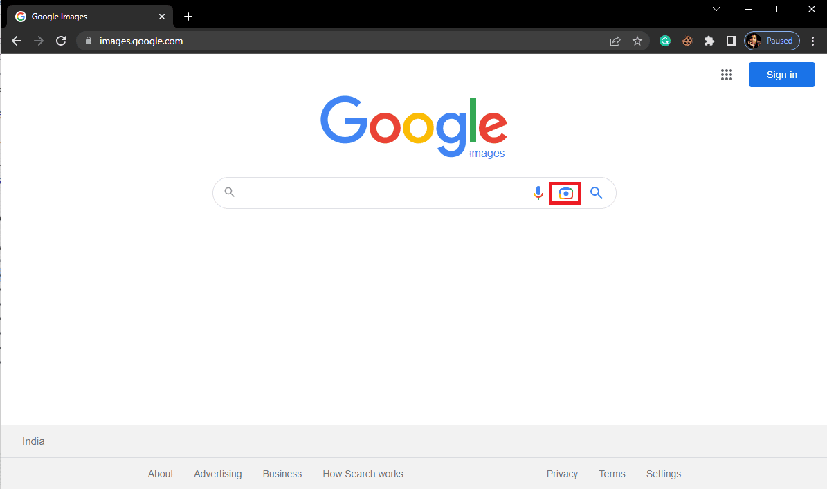 Locate and click on the camera icon on the search bar