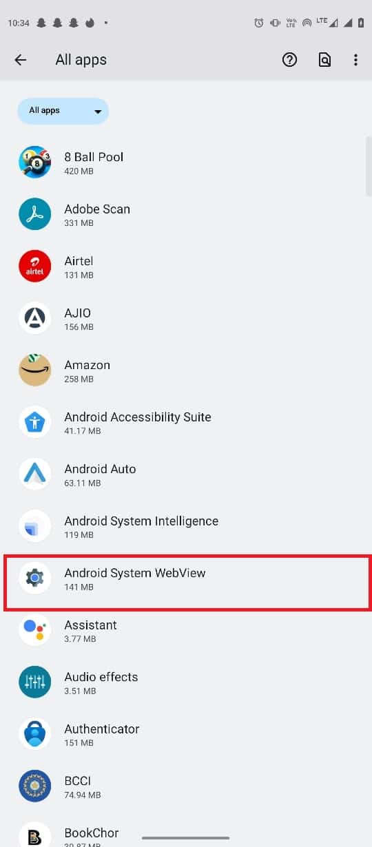 Locate and tap on Android System WebView. Fix Android System WebView Not Updating Issue