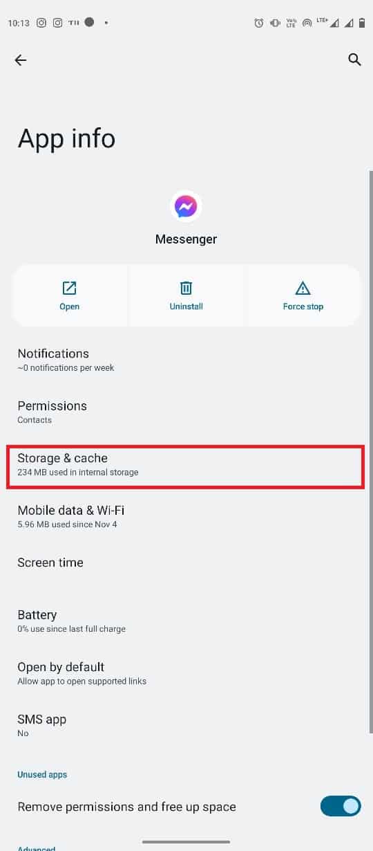 Locate and tap on Storage & cache