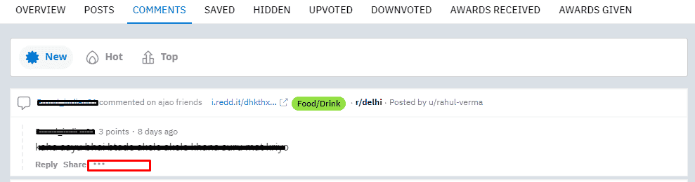 Locate the desired comment that you want to delete and click the three-dotted icon from the bottom