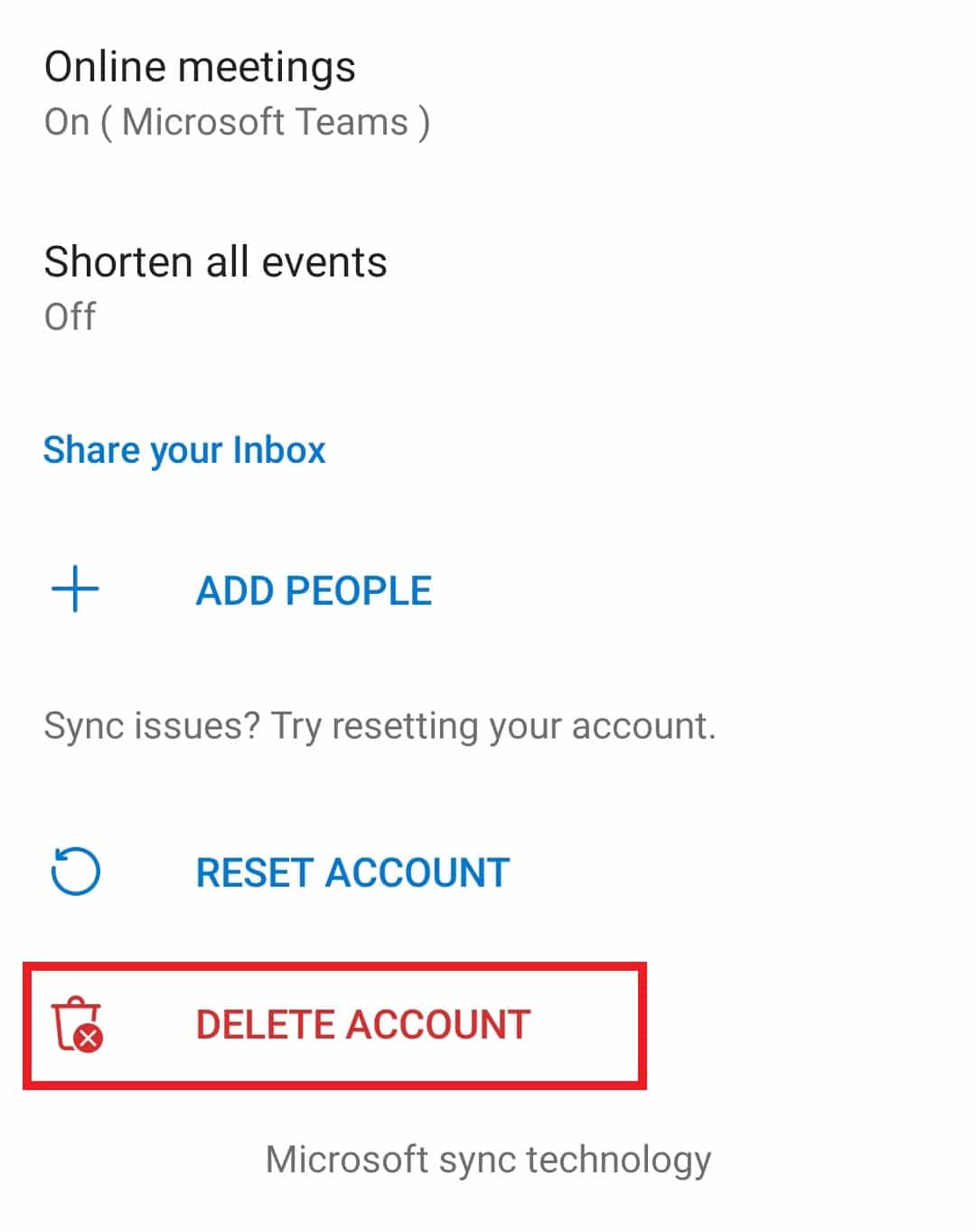 Locate the DELETE ACCOUNT option and tap on it. 