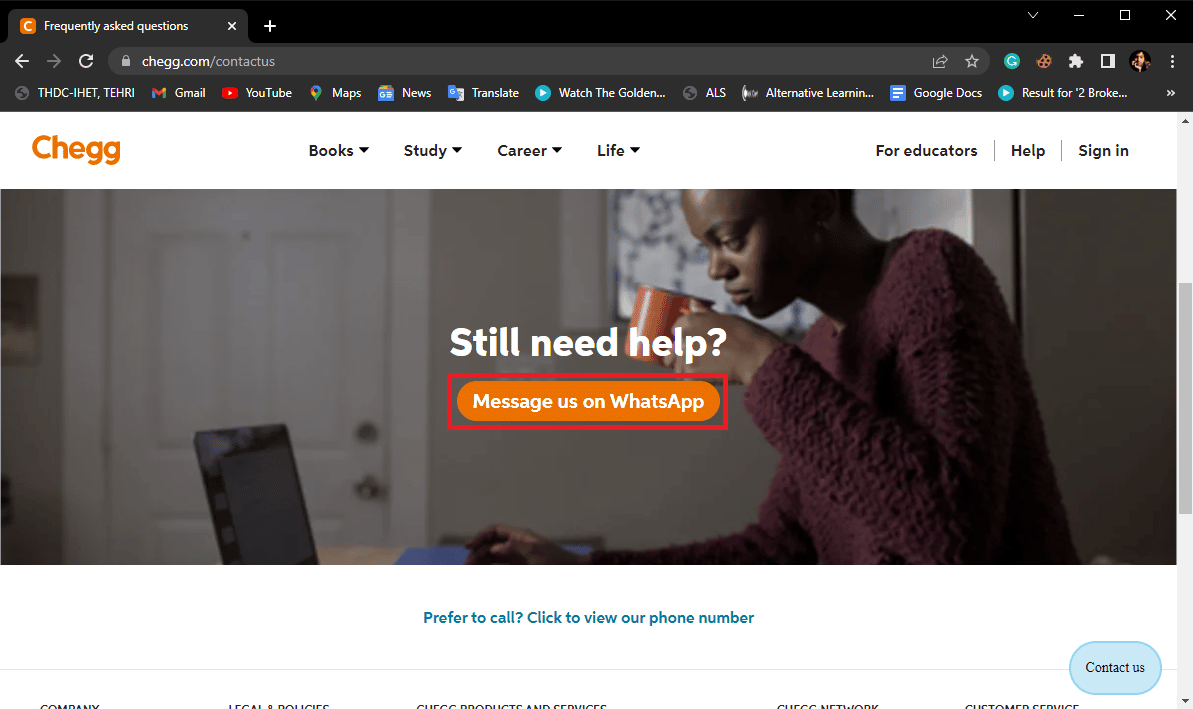 locate the Message us on WhatsApp button. How to Cancel Chegg Study Subscription
