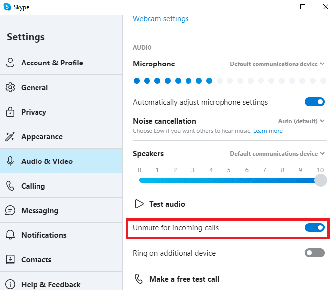 Locate the Unmute for incoming calls toggle and make sure that it is enabled. Fix Skype Does Not Ring on Incoming Calls