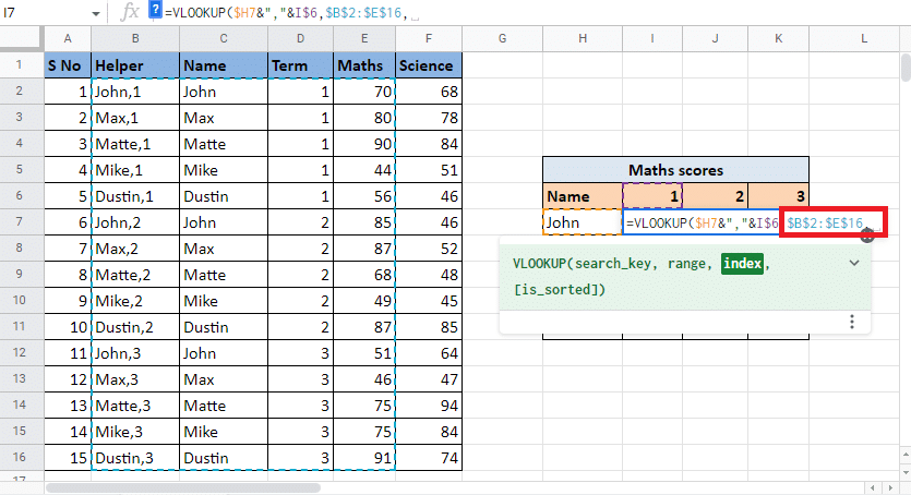 Lock the values by pressing the F4 key and add (,) to move to the next argument index 