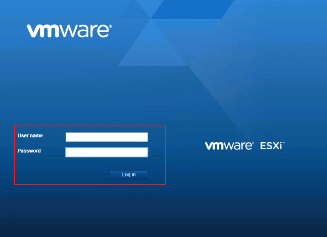 log in ESXi server. Fix VMware Error Code 21001 in Windows 10
